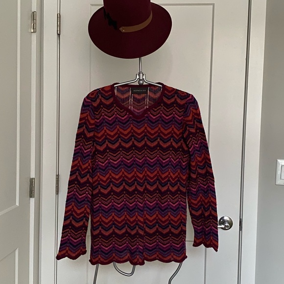 Multicolor Chevron Baby Alpaca Wool Sweater Sz M - Picture 6 of 7
